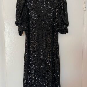 Joie Black Sequin Puff Sleeve Mini Dress